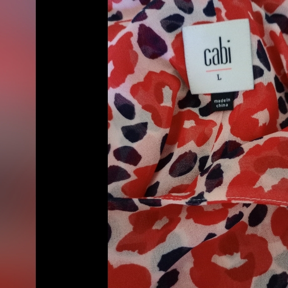 CAbi Women's Vibrant Red and Navy Blue Floral Sheer Top Blouse Size L - Picture 7 of 8